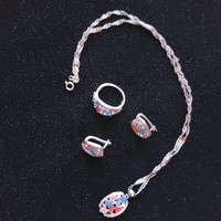 Silver jewelry set with unique, special, colored polished stones, original, marked, imposing gift