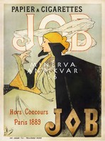 Vintage szecessziós cigaretta reklám plakát reprint nyomat JOB elegáns nő fekete köpeny füst dohány