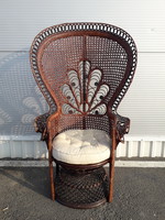 RENDKÍVÜLI!!!Vintage fonott Páva szék - Peacock chair - nagy méretű káprázatos orientalista ülőbútor