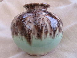 Retro BAY keramik zöld-barna golyó váza