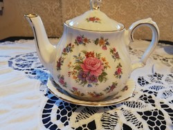 Eladó régi porcelán angol Sadler virágos kis teás kanna, aljjal! 