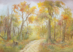 Labeled oil painting: colorful forest
