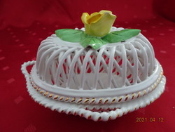 Herend porcelain, wicker bonbonier with yellow rose. Hand painter bognar. He has!