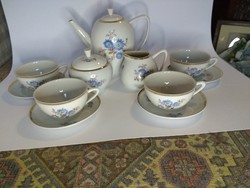 Kék virágos hollóházi retro 4 személyes teás készlet