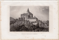 Friedland, acélmetszet 1861, Meyers Universum, eredeti, 10x15 cm, metszet, Csehország, vár, kastély