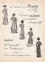 Manby női ruha hirdetés 1909, eredeti, újság, plakát, francia nyelvű, 30 x 40 cm, régi, divat