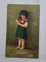 Antik litho/litográfiás,képeslap/üdvözlőlap kislány kutyával/kutya 1913-ból