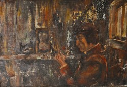 Modern festmény, Férfi rózsával, olaj karton, kerettel: 29 x 41 cm