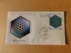 Victor Vasarely:Első napi boríték FDC 1977. Vasarely saját kezű aláírásával