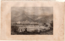 Osek, acélmetszet 1840, eredeti, 10 x 15, metszet, monarchia, Ossegg, Csehország, Bohémia, kolostorr
