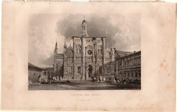 Certosa di Pavia (2), acélmetszet 1840, eredeti, 10 x 15, metszet, monarchia, Olaszország, kolostor