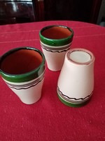 Zöld kerámia  pohár  csésze - 3 db együtt  -- Tófej ? Hódmezővásárhelyi ?
