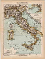 Olaszország térkép 1892, eredeti, antik, régi, Athenaeum, Brockhaus, magyar, Itália, 24 x 31 cm
