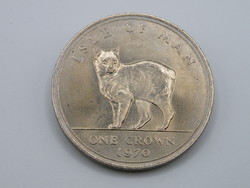 KK1210 1970 MAN sziget  1 korona érme Isle of Man One crown macska