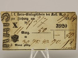 Ritka sorsjegy / lottójegy 1864-től, antik lottójegy / sorsjegy