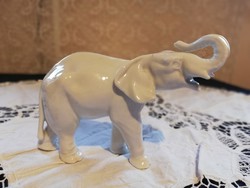 Eladó régi porcelán Schaubachkunst német fehér elefánt, felálló ormánnyal!