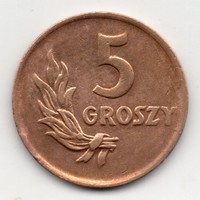 Lengyelország 5 lengyel groszy, 1949, réz