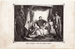 Béla választ a kard és korona között, metszet 1860, eredeti, fametszet, történelem, Geiger-féle kép