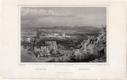 Miskolc, acélmetszet 1856, Hunfalvy, Rohbock, eredeti, metszet, Miskolcz, Magyarország, észak, kelet