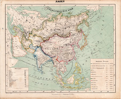 Ázsia térkép 1857, eredeti, Berghaus, német nyelvű, atlasz, Ázsia, Himalája, Kína, India, Japán