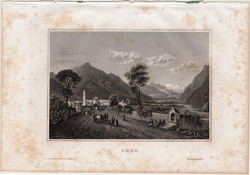 Chur, acélmetszet 1861, Meyers Universum, eredeti, 10 x 15 cm, metszet, Svájc, Rajna, Alpok, völgy