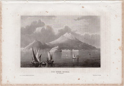 Ischia, acélmetszet 1861, Meyers Universum, eredeti, 9 x 15 cm, metszet, Olaszország, sziget
