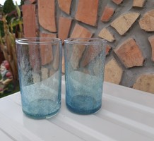 2 db türkizes kék pohár poharak  repesztett Gyönyörű Fátyolüveg fátyol karcagi berekfürdői üveg