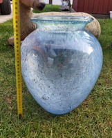 Gyönyörű ritka  kék repesztett Fátyolüveg fátyol karcagi berekfürdői üveg váza Gyűjtői