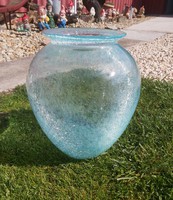 Gyönyörű színű   Fátyolüveg fátyol   karcagi berekfürdői  29  cm magas türkiz üveg váza nosztalgia