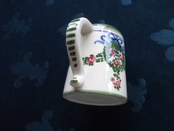 Girlandos rózsás masnis antik kézzel festett majolika kupa 10x8 cm