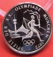 Ezüst emlékérem.1972 München XX Olimpiai játékok, 20 mm PP kivitel.1000 finomságú ezüst