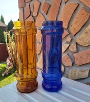 Beautiful midcentury blue-orange glass vase from Karcagi berekfürdő is a collector's beauty