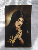 Régi kézzel színezett, vallási üdvözlőlap/képeslap/szentkép Szűz Mária