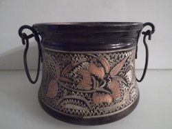 Réz -  VÖRÖSRÉZ - VÉSETT -  bogrács - 10,5 x 7 cm - szép állapot