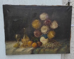 Antik csendélet festmény asztali,viràg-gyümölcs csendélet