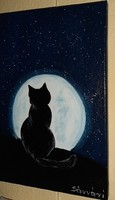 Cica éjjeli holdvilágban című festmény