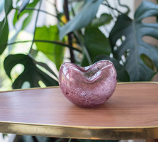 Retro Karcagi (Berekfürdői) fátyolüveg hamutál - rózsaszín / lila repesztett üveg hamutartó