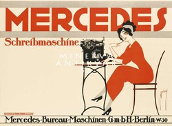 Vintage német írógép reklám hirdetés plakát reprint nyomat Mercedes titkárnő piros ruhában