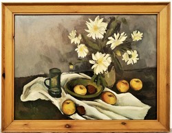 Gácsi Mihály (1926 - 1987) Fehér virágok c. Képcsarnokos festménye 90x70cm EREDETI GARANCIÁVAL !