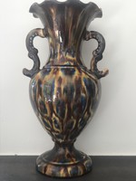 Mezőtúri kerámia váza pávatoll mintával, 30 cm magas