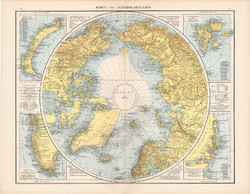 Északi - sarkvidék térkép 1881, német, eredeti, 41 x 53 cm, hátoldalán is térképek, Déli - sark