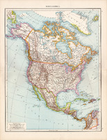 Észak - Amerika térkép 1881, német, eredeti, 41 x 53 cm, hátoldalán is térképek, Palesztina, Amerika