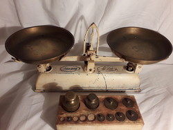 ÁRESÉS DURVÁN! KONYHA ÉKE RÉZ SÚLYOKKAL! Antik HERZOG mérleg RÉZ tálak + RÉZ súlykészlet jelzett