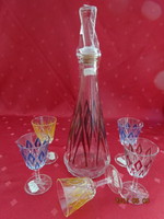French crystal liqueur set, colored glass and five glasses - vmc reim. He has!