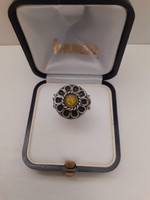 Retro silver-plated ring made of high-quality handmade adorned with amber stones