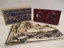 1933 Chicago világkiállítása Keystone sztereoszkóp eredeti dobozában