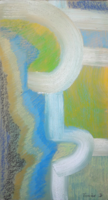 Tímár j .: Abstract (mixed media-wood 76x42 cm) lines, colors, shapes