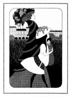 Szecessziós illusztráció elegáns hölgy kislány baba kalap szoknya park Klinger 1908 reprint nyomat