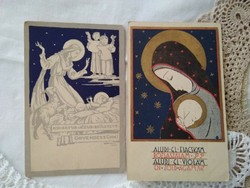 2 db vallási művészlap/képeslap Szűz Mária, Kisjézus, Karácsony 1940-es évek