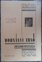 DOHNÁNYI ERNŐ ZONGORMATINÉJA  -  PROGRAM FÜZET    1938. ÁPRILIS  HÓ 3 - ÁN